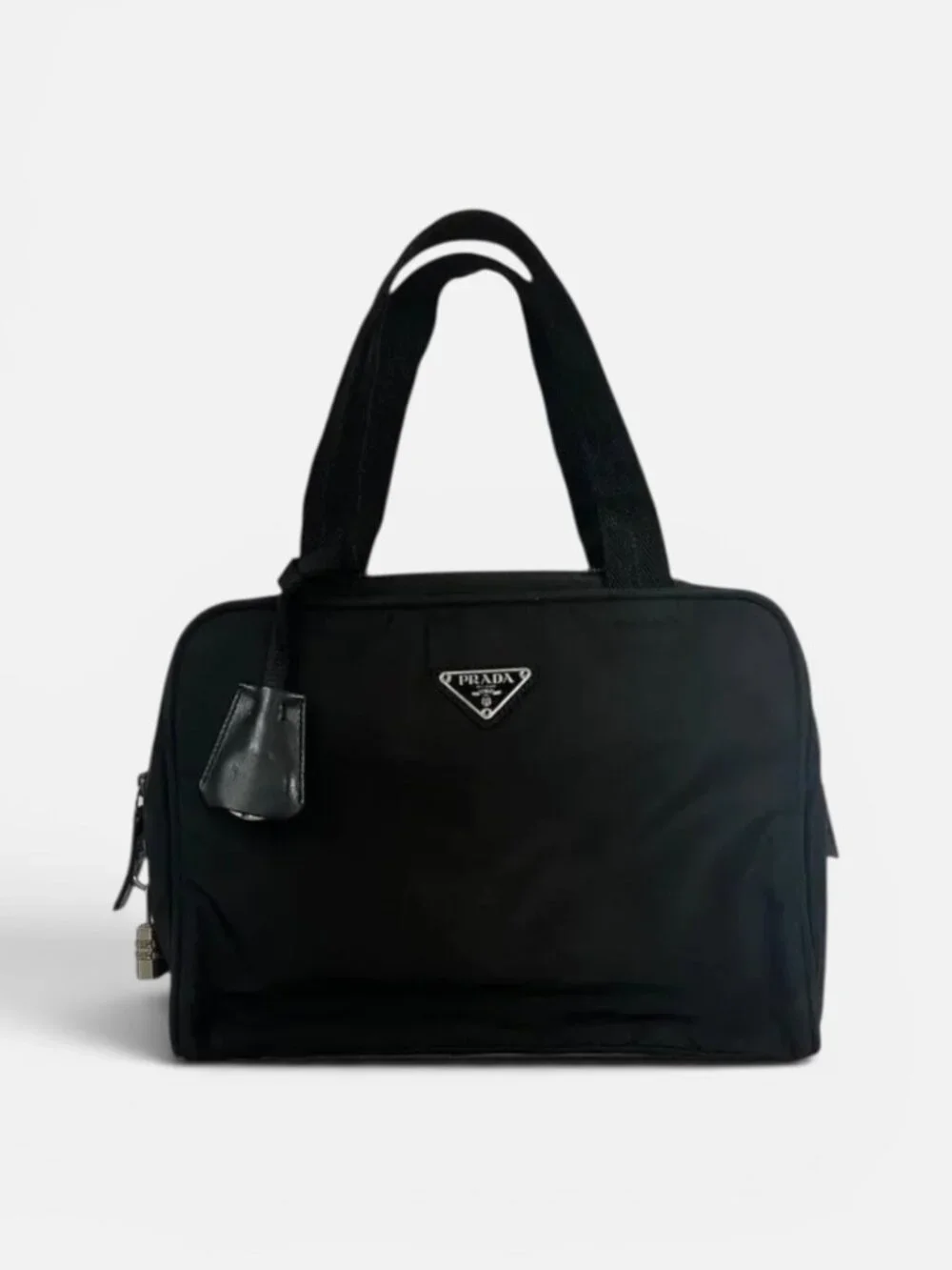 Prada Sport Black Tessuto Nylon Satchel Bag Italy w/ Padlock & Key